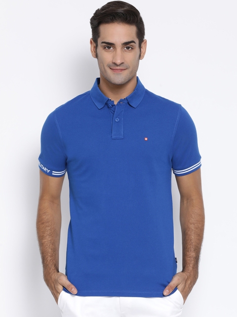 

SWISS MILITARY Men Blue Solid Polo Collar Pure Cotton T-shirt