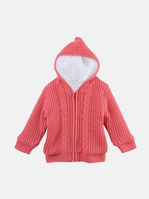 

Beebay Boys Orange Self Design Front-Open Hooded Sweater