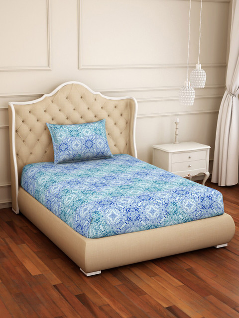 

CORE Designed by SPACES Blue & White 104 TC Cotton 1 Single Bedsheet with 1 Pillow Cover