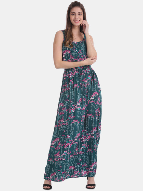 

Cherokee Women Green & Pink Floral Printed Maxi Dress