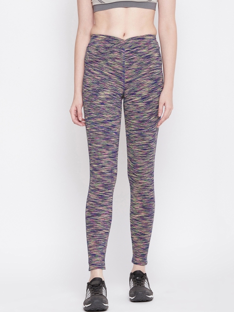

PERFKT-U Women Blue & Yellow Self Design Tights