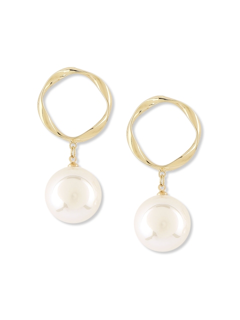

20Dresses Gold-Toned & Off-White Circular Drop Earrings