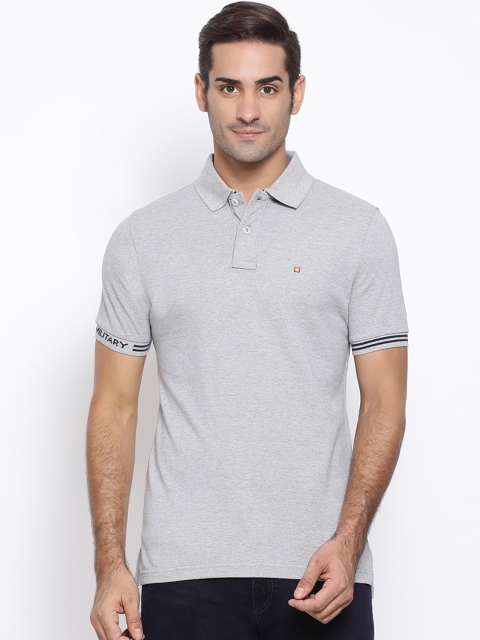

SWISS MILITARY Men Grey Slim Fit Solid Polo Collar Pure Cotton T-shirt