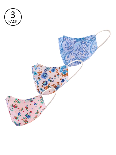 

LEGAL BRIBE Women Blue & Pink Pack Of 3 Printed 3-Ply Reusable Cloth Masks