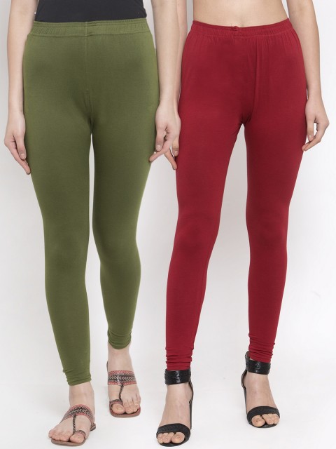 

TAG 7 Women Pack Of 2 Solid Churidhar Length Leggings, Maroon