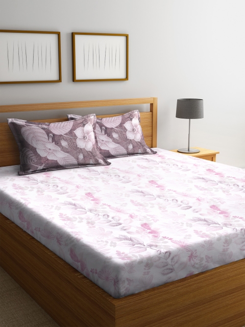 

BOMBAY DYEING Off-White & Pink Floral 144 TC Cotton 1 King Bedsheet with 2 Pillow Covers