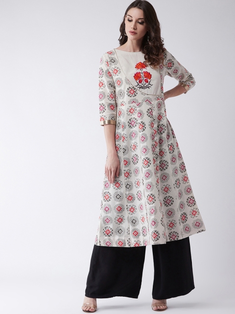 

Pannkh Women Beige & Pink Printed Anarkali Kurta