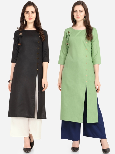 

Silk Bazar Women Pack Of 2 Solid Kurtas, Black