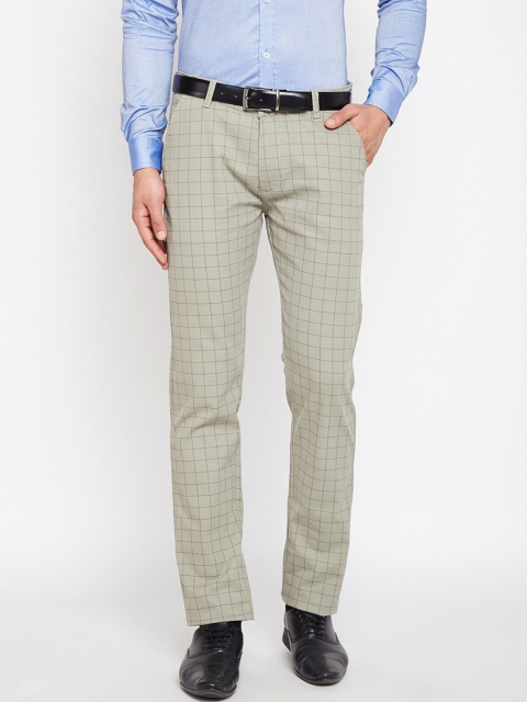 

Hancock Men Light Green Slim Fit Checked Formal Trousers