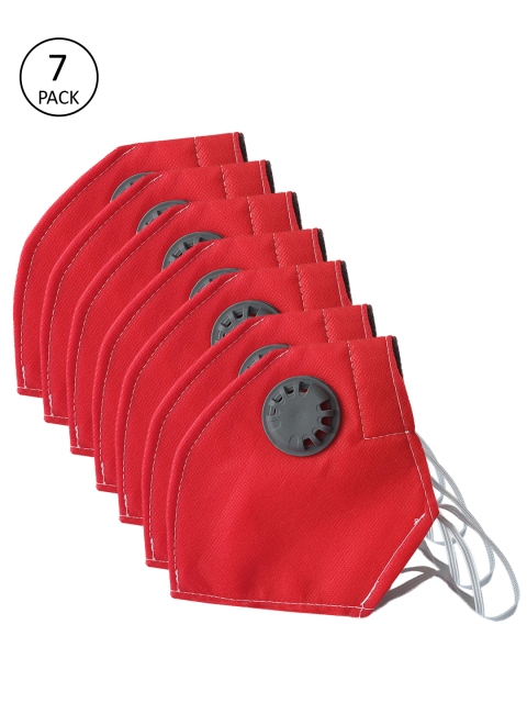 

JAINISH Unisex Pack of 7 2 Ply Outdoor Protective Face Masks With Valve, Red