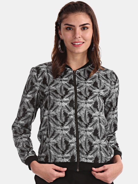 

Sugr Women Black & Grey Printed Bomber