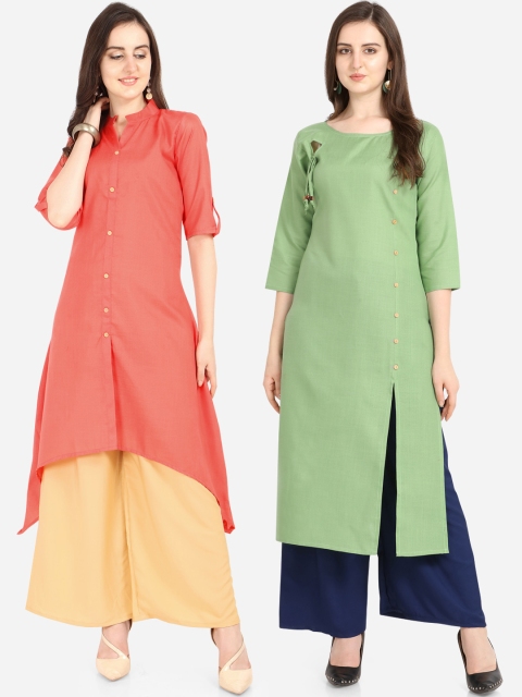 

Silk Bazar Women Pack Of 2 Peach-Coloured & Green Solid A-Line Kurta