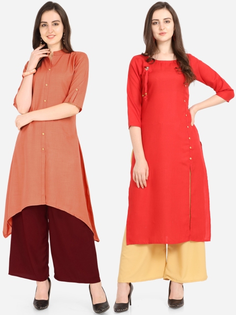 

Silk Bazar Women Pack of 2 Solid A-Line Kurtas, Peach