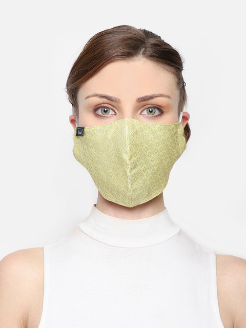 

Anekaant Women Green 3 Ply Reusable Damask Textured Poly Silk Cloth Mask