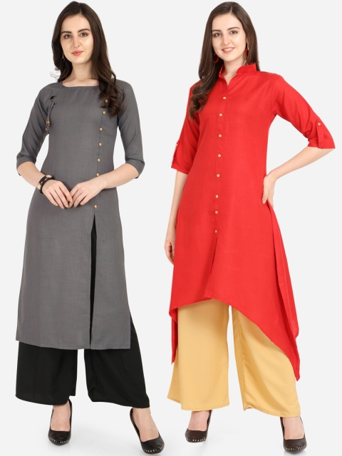 

Silk Bazar Women Pack of 2 Solid A-Line Kurta, Grey