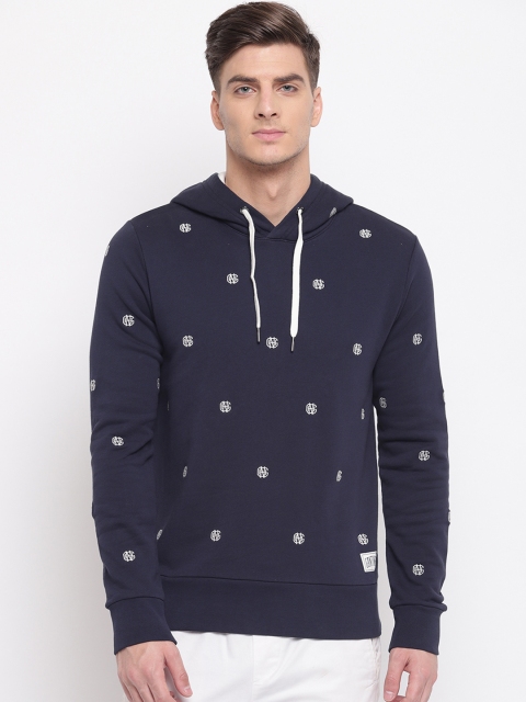 

GANT Men Navy Blue & White Embroidered Hooded Pullover Sweatshirt