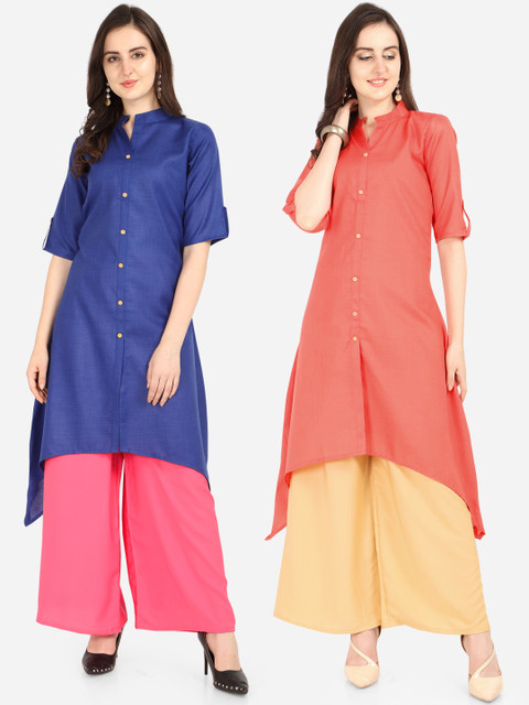 

Silk Bazar Women Set Of 2 Blue & Orange Solid Kurta