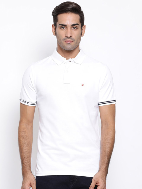 

SWISS MILITARY Men White Solid Polo Collar Pure Cotton T-shirt