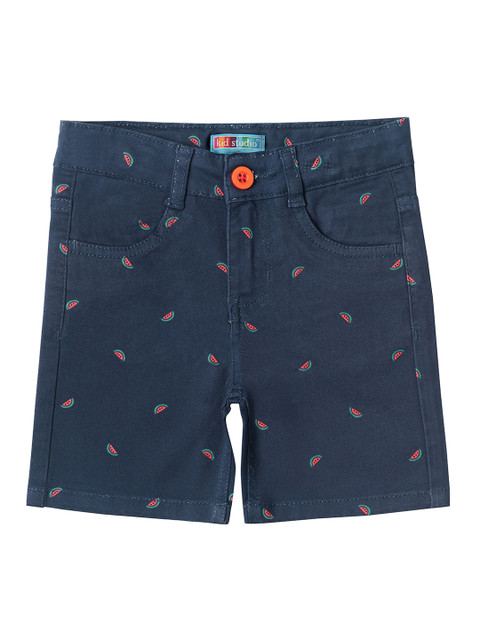 

Kid Studio Boys Navy Blue Printed Regular Fit Regular Shorts