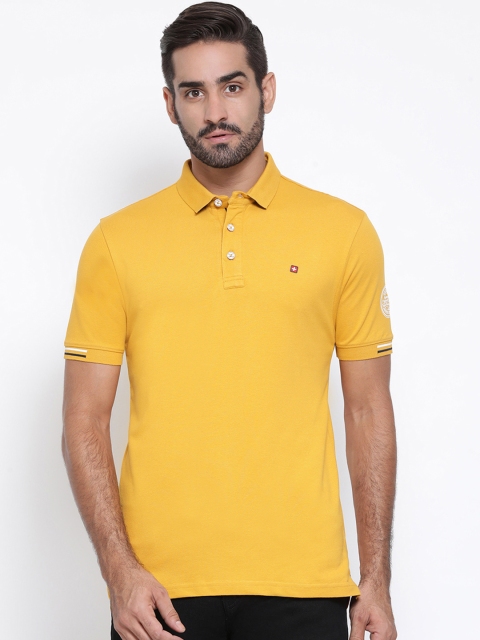 

SWISS MILITARY Men Mustard Yellow Slim Fit Solid Polo Collar T-shirt