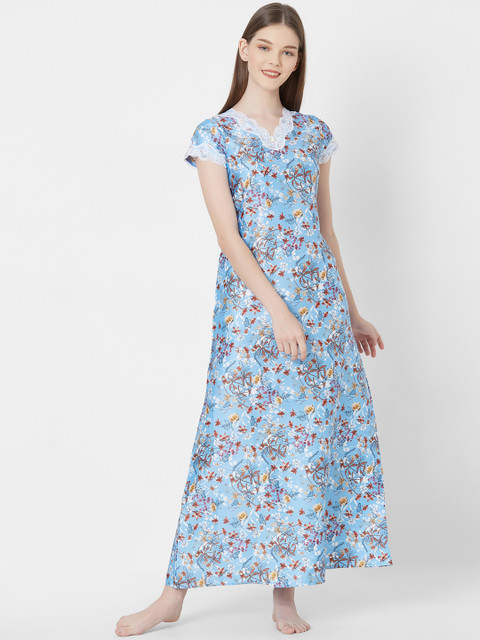 

Sweet Dreams Blue Floral Printed Nightdress