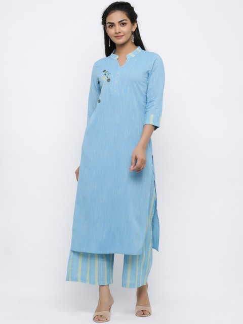 

Indi INSIDE Women Blue Embroidered Kurta with Palazzos
