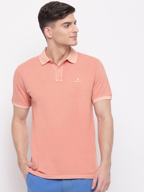 

GANT Men Coral Orange Solid Polo Collar T-shirt