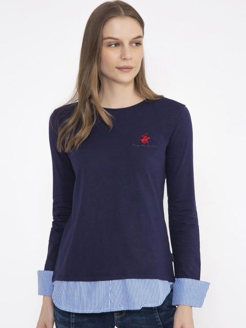 

Beverly Hills Polo Club Women Navy Blue Solid Round Neck T-shirt