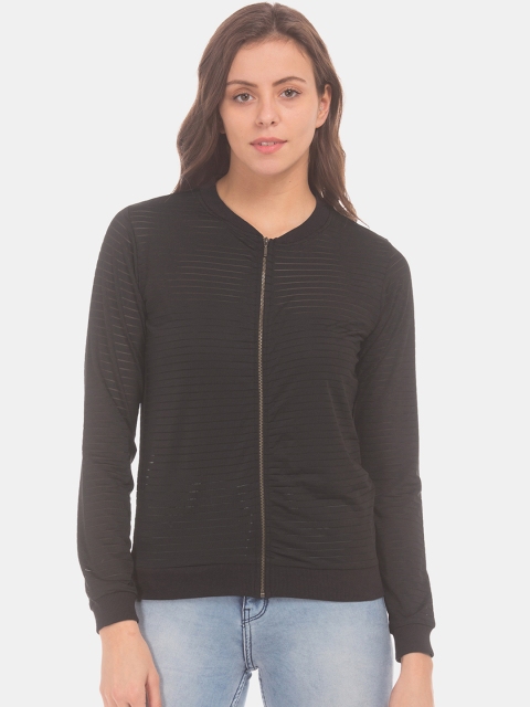 

Sugr Women Black Self Design Bomber Jacket