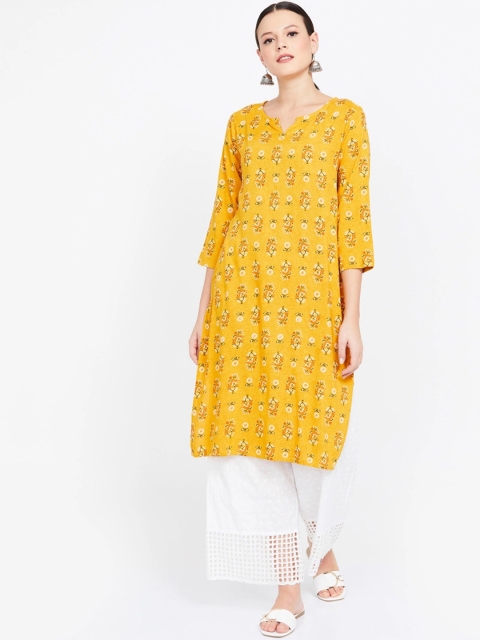 

Melange by Lifestyle Women Yellow & Black Printed A-Line Kurta