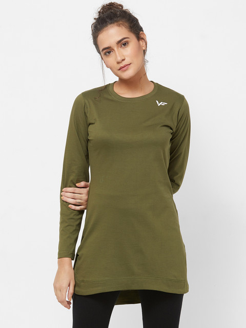 

Vero Forza Women Olive Green Solid Round Neck T-shirt