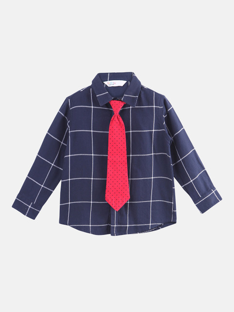 

Beebay Boys Navy Blue Regular Fit Checked Casual Shirt