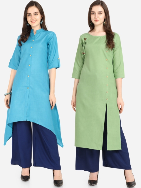 

Silk Bazar Women Pack Of 2 Solid Kurtas, Turquoise blue