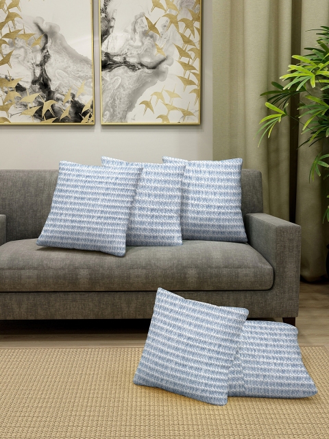 

KLOTTHE Set of 5 Blue & White Printed Square Cushions With Cover