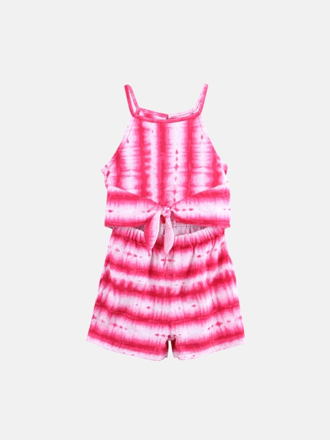 

Beebay Girls Pink & White Printed Playsuit