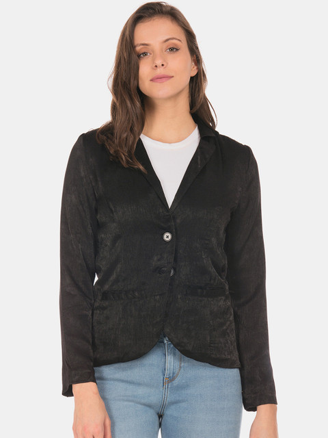

Cherokee Women Black Solid Tailored Jacket