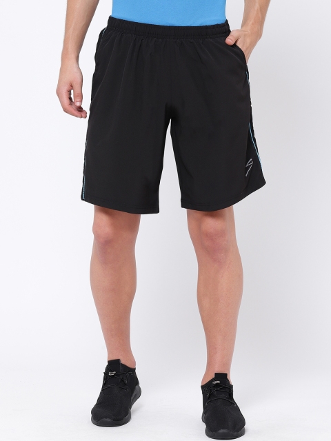 

SG Men Black Solid Regular Fit Sports Shorts