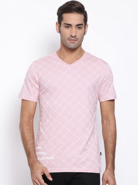 

SWISS MILITARY Men Pink Slim Fit Printed V-Neck Pure Cotton T-shirt
