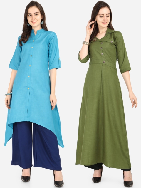 

Silk Bazar Women Set of 2 Turquoise Blue & Green Solid A-Line Kurta