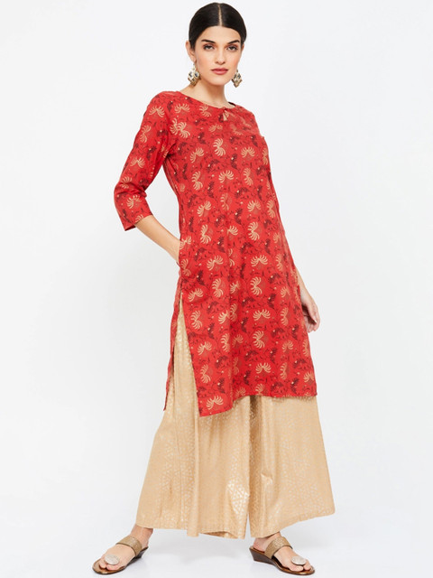 

Melange by Lifestyle Women Red & Black Floral Printed Straight Kurta