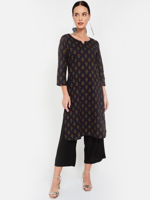 

Melange by Lifestyle Women Navy Blue Printed Straight Kurta