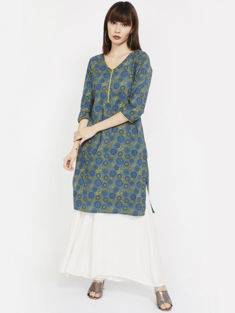 

Melange by Lifestyle Women Green & Yellow Printed A-Line Kurta