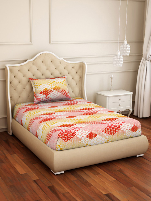 

CORE Designed by SPACES Red Abstract 104 TC Cotton 1 Single Bedsheet with 1 Pillow Covers