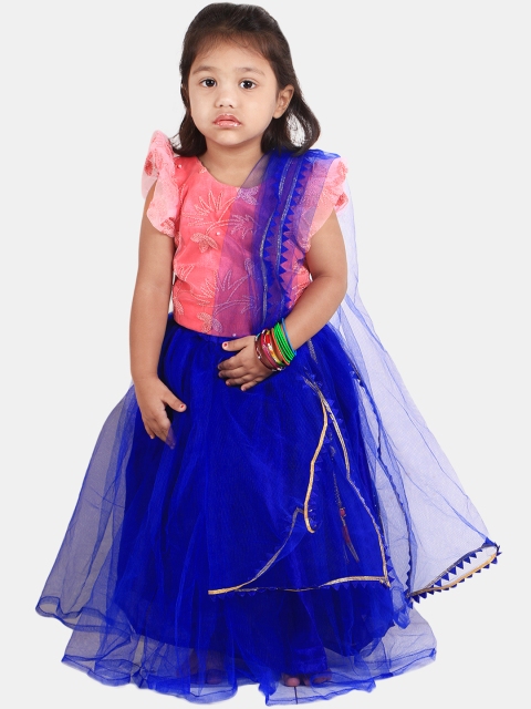 

PASSION PETALS Girls Pink & Blue Solid Ready to Wear Lehenga & Blouse with Dupatta