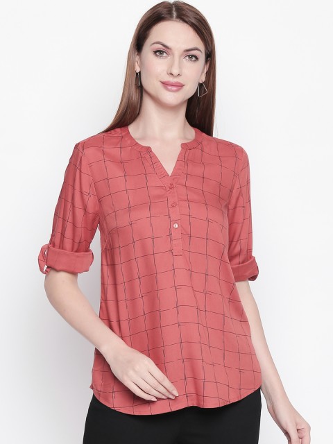 

Honey by Pantaloons Women Rust Pink Checked Shirt Style Top