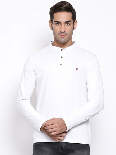 

SWISS MILITARY Men White Slim Fit Solid Henley Neck T-shirt