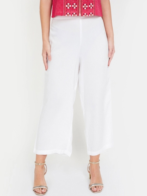 

Melange by Lifestyle Women White Solid Wide Leg Palazzos