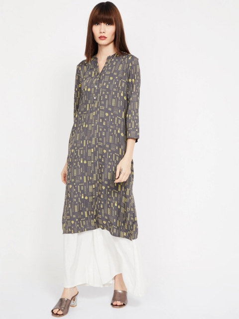 

Melange by Lifestyle Women Grey Printed Straight Kurta