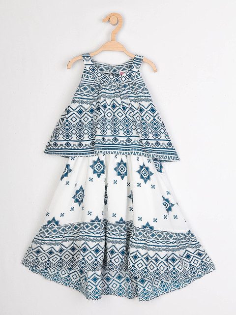 

Peppermint Girls Teal Printed A-Line Dress