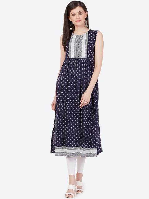 

Meeranshi Women Navy Blue & White Yoke Design Anarkali Kurta